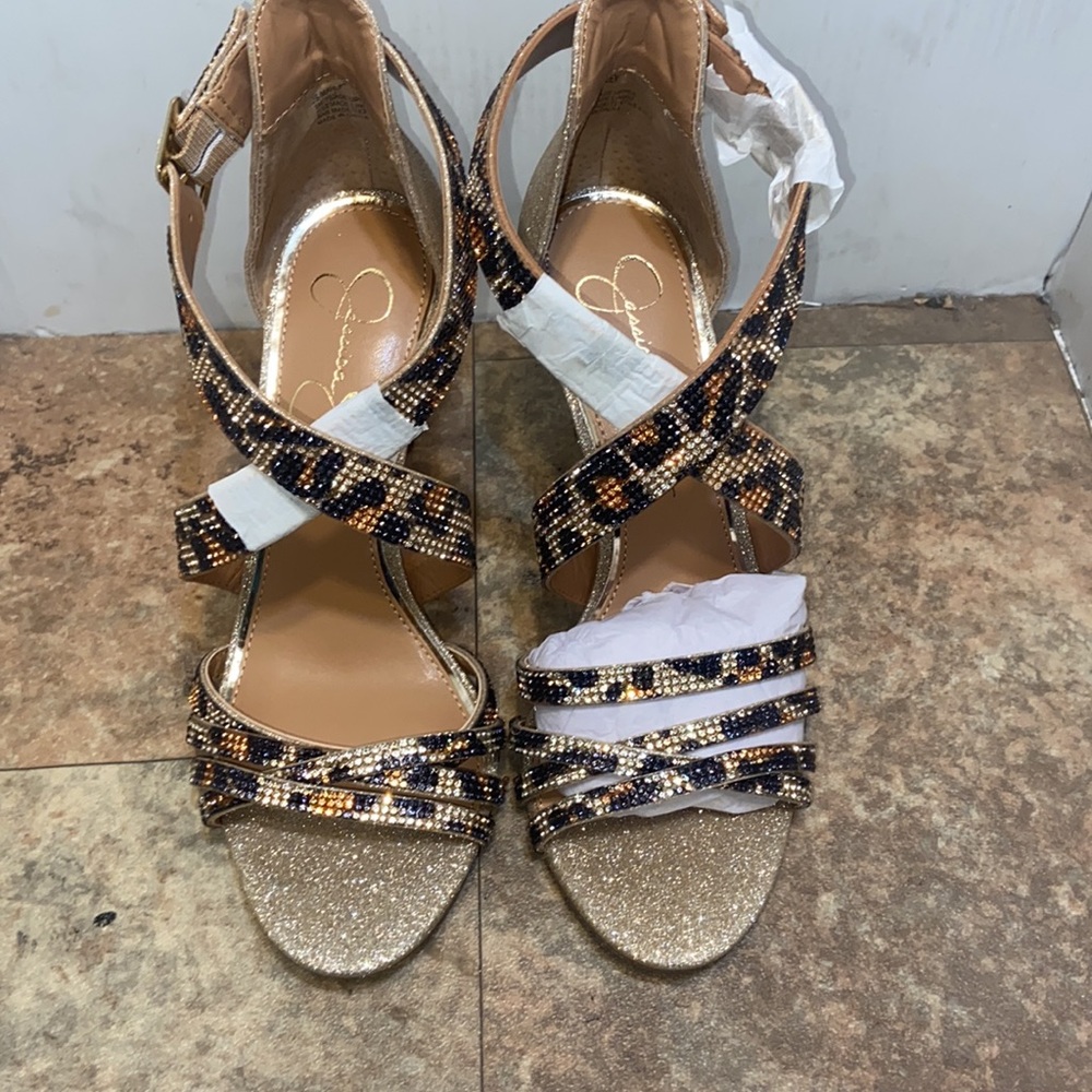 Jessica Simpson gold heels sz 8 - Picture 6 of 7